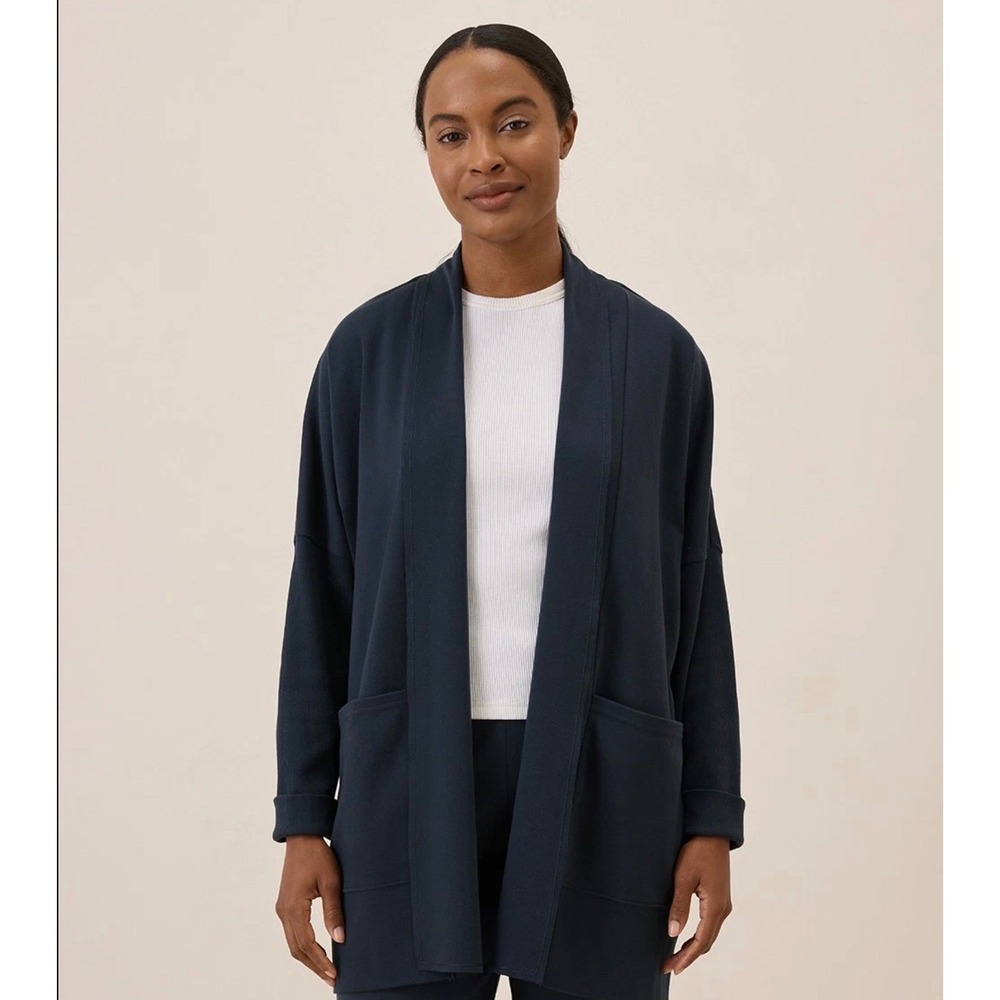Pact Airline Wrap‎ Cardigan Womens M/L Black Organic Cotton Open Travelwear Yoga